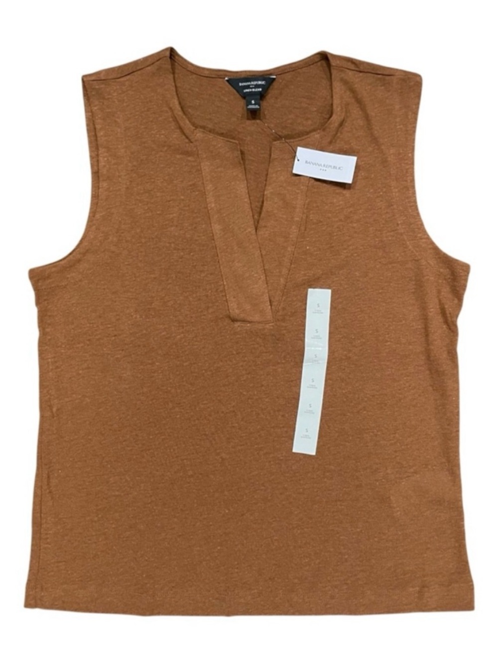 BANANA REPUBLIC V-Neck Brown Linen Blend Sleeveless Top Small - Picture 2 of 7